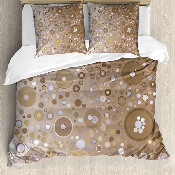 Abakuhaus Copripiumino Marrone Chiaro, Bolle Come Punti Circolari, Antiacaro, Adatto A Chi Soffre Di Allergie, Con Federe, 200 Cm X 200 Cm - 80 X 80 Cm, Marrone Chiaro, Lilla Chiaro, Crema-image