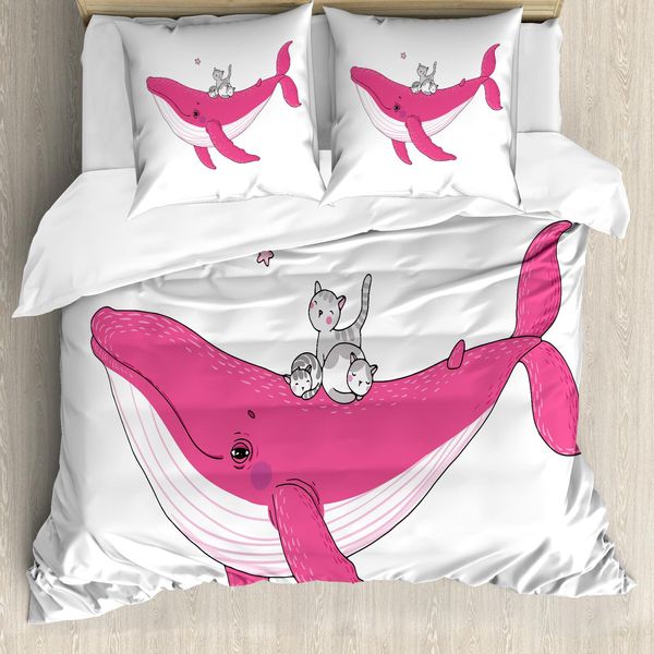 Abakuhaus Copripiumino Wal, 3 Gatti Big Fish Magie, Antiacaro, Adatto A Chi Soffre Di Allergie, Con Federe, 155 Cm X 220 Cm - 80 X 80 Cm, Rosa-image