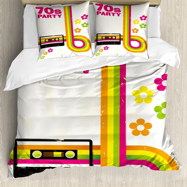 Abakuhaus Copripiumino 70S Party, Cassetta Musicale Anni '70, Antiacaro, Adatto A Chi Soffre Di Allergie, Con Federe, 155 Cm X 220 Cm - 80 X 80 Cm, Multicolore-image