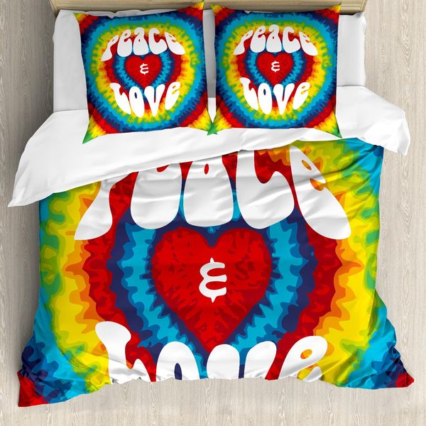 Abakuhaus Copripiumino 70S Party, Groovy Hippie Rainbow, Antiacaro E Anallergico, Con Federe, 155 Cm X 220 Cm - 80 X 80 Cm, Multicolore-image