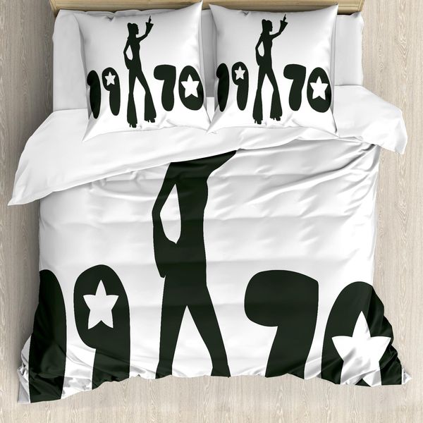 Abakuhaus Copripiumino 70S Party, Donna Retrò Anni '70, Antiacaro, Adatto A Chi Soffre Di Allergie, Con Federe, 200 Cm X 200 Cm - 80 X 80 Cm, Bianco E Nero-image