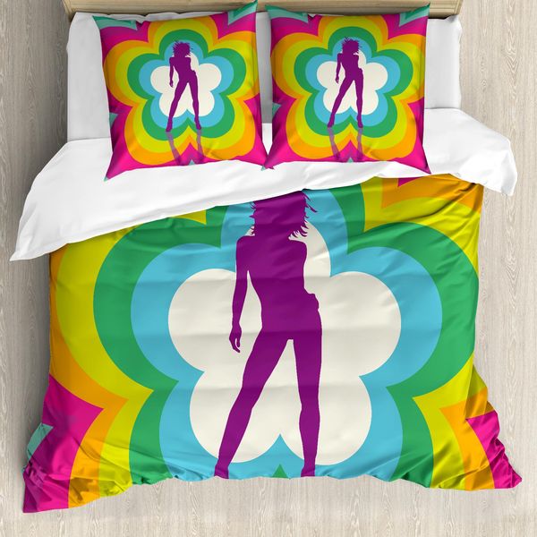 Abakuhaus Copripiumino 70S Party, Danza Floreale Femminile, Antiacaro, Adatto A Chi Soffre Di Allergie, Con Federe, 155 Cm X 220 Cm - 80 X 80 Cm, Multicolore-image