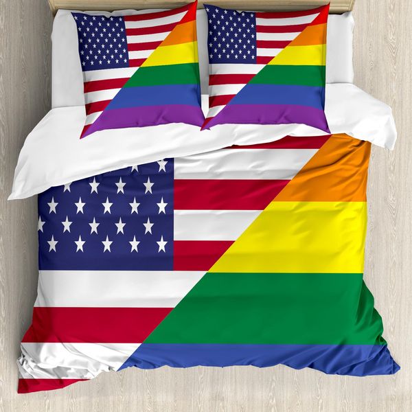 Abakuhaus Stolz Copripiumino, Bandiera Usa Colori Arcobaleno, Antiacaro, Adatto A Chi Soffre Di Allergie, Con Federe, 155 Cm X 220 Cm - 80 X 80 Cm, Multicolore-image