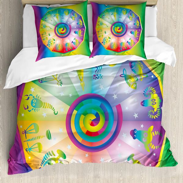 Abakuhaus Copripiumino Astrologia, Stile Hippie Zodiaco, Antiacaro, Adatto A Chi Soffre Di Allergie, Con Federe, 200 Cm X 200 Cm - 80 X 80 Cm, Multicolore-image
