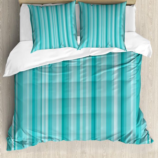 Abakuhaus Copripiumino In Acqua, Linee Blu Ispirate All'oceano, Antiacaro, Adatto A Chi Soffre Di Allergie, Con Federe, 200 Cm X 200 Cm - 80 X 80 Cm, Turchese Azzurro-image