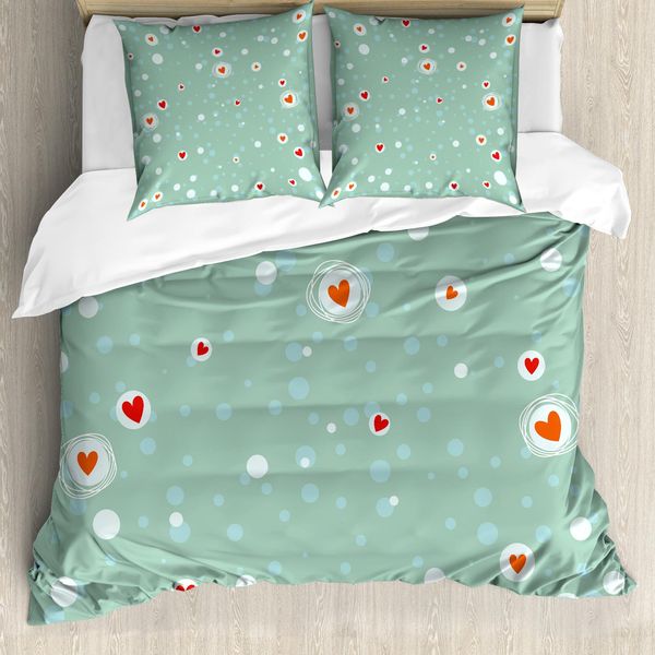 Abakuhaus Copripiumino, Sketch Cerchi E Cuori, Antiacaro Adatto A Chi Soffre Di Allergie Con Federe, 155 Cm X 220 Cm - 80 X 80 Cm, Seafoam Arancione Bianco-image