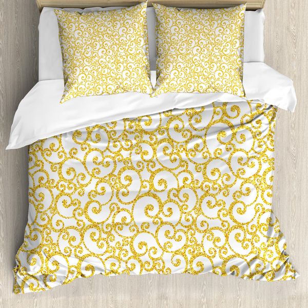 Abakuhaus Copripiumino Vittoriano, Motivi Floreali A Spirale, Antiacaro, Adatto A Chi Soffre Di Allergie, Con Federe, 155 Cm X 220 Cm - 80 X 80 Cm, Giallo E Bianco-image
