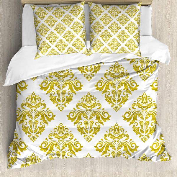 Abakuhaus Copripiumino In Damasco, Stile Tradizionale Antico, Antiacaro E Anallergico, Con Federe, 200 Cm X 200 Cm - 80 X 80 Cm, Verde, Giallo E Bianco-image