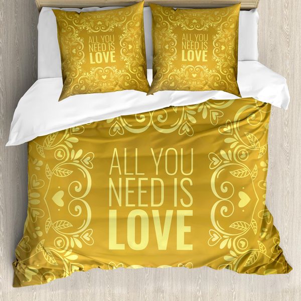 Abakuhaus Copripiumino Mandala, Parole Romantiche Vortice, Antiacaro, Adatto A Chi Soffre Di Allergie, Con Federe, 155 Cm X 220 Cm - 80 X 80 Cm, Giallo-image