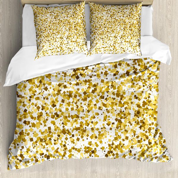 Abakuhaus Copripiumino Astratto, Party Squares, Antiacaro, Adatto A Chi Soffre Di Allergie, Con Federe, 155 Cm X 220 Cm - 80 X 80 Cm, Giallo Caramello E Bianco-image