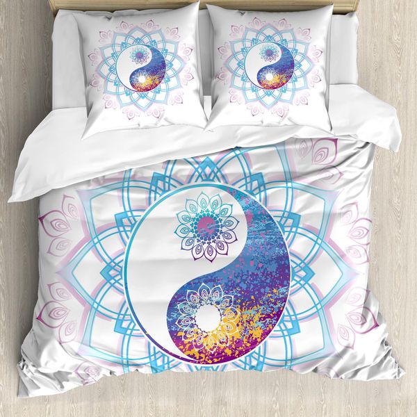 Abakuhaus Copripiumino Etnico, Yin Yang Strudel, Antiacaro, Adatto A Chi Soffre Di Allergie, Con Federe, 155 Cm X 220 Cm - 80 X 80 Cm, Viola E Azzurro-image