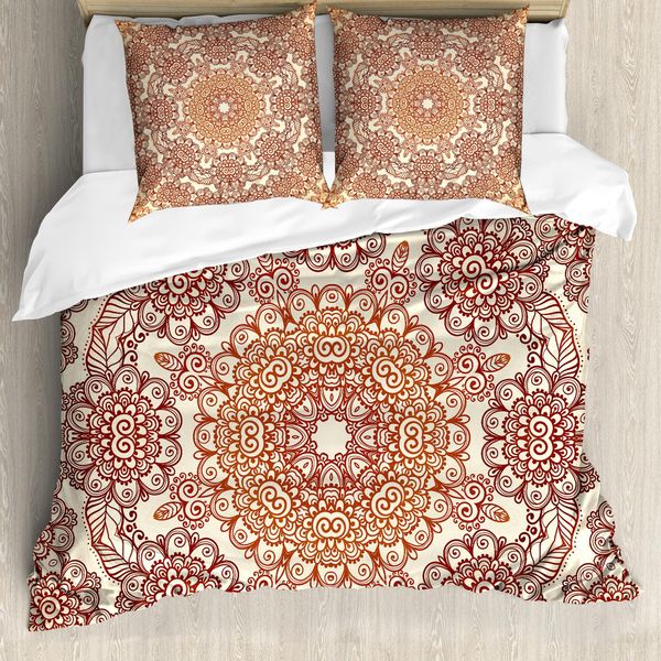 Abakuhaus Copripiumino Etnico, Vintage Rotondo, Antiacaro, Adatto A Chi Soffre Di Allergie, Con Federe, 155 Cm X 220 Cm - 80 X 80 Cm, Marrone Chiaro-image