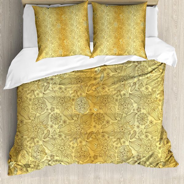 Abakuhaus Copripiumino Mandala, Paisley Fiorito, Antiacaro, Adatto A Chi Soffre Di Allergie, Con Federe, 155 Cm X 220 Cm - 80 X 80 Cm, Giallo E Giallo Chiaro-image
