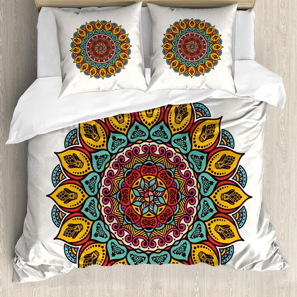 Abakuhaus Copripiumino Etnico, Elementi Vintage Mandala, Antiacaro, Adatto A Chi Soffre Di Allergie, Con Federe, 200 Cm X 200 Cm - 80 X 80 Cm, Multicolore-image