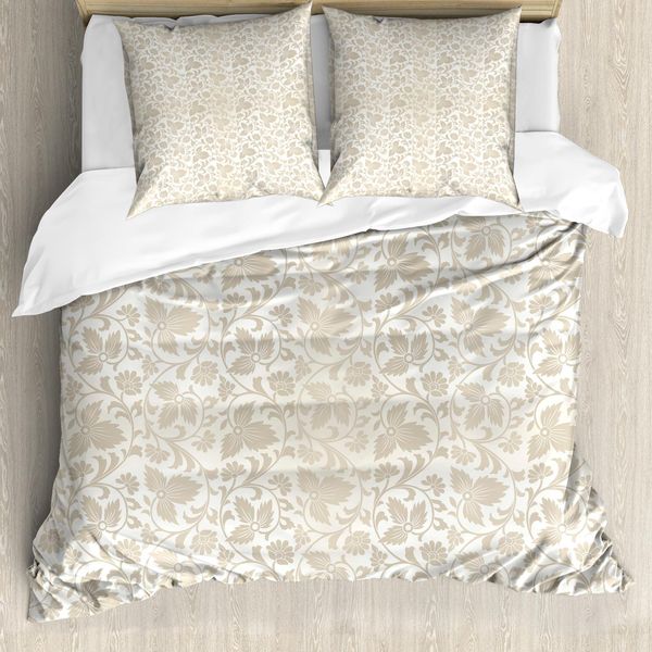Abakuhaus Copripiumino Con Motivi Floreali, Fiori Retrò, Antiacaro, Adatto A Chi Soffre Di Allergie, Con Federe, 155 Cm X 220 Cm - 80 X 80 Cm, Beige Bianco-image