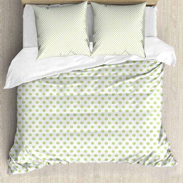 Abakuhaus Copripiumino Verde, Pois Vintage Retrò, Antiacaro, Adatto A Chi Soffre Di Allergie, Con Federe, 155 Cm X 220 Cm - 80 X 80 Cm, Verde Chiaro E Bianco-image