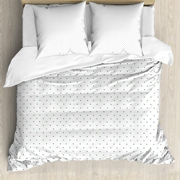 Abakuhaus Copripiumino Bianco, Pois Verde Vintage, Antiacaro, Adatto A Chi Soffre Di Allergie, Con Federe, 155 Cm X 220 Cm - 80 X 80 Cm, Verde Bosco E Bianco-image