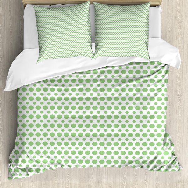Abakuhaus Copripiumino Verde, Stile Pop Art Retrò A Pois, Antiacaro E Anallergico, Con Federe, 155 Cm X 220 Cm - 80 X 80 Cm, Verde Felce E Bianco-image