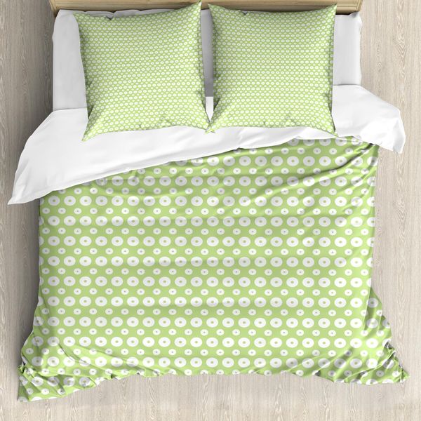 Copripiumino Retrò Abakuhaus, Inner Circles Con Pois, Antiacaro, Adatto A Chi Soffre Di Allergie, Con Federe, 155 Cm X 220 Cm - 80 X 80 Cm, Verde Chiaro E Bianco-image