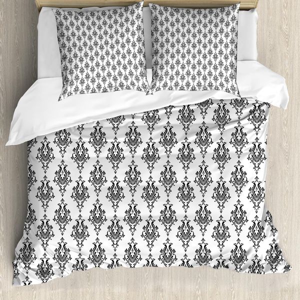 Abakuhaus Copripiumino In Damasco, Stile Barocco Vittoriano, Antiacaro, Adatto A Chi Soffre Di Allergie, Con Federe, 155 Cm X 220 Cm - 80 X 80 Cm, Bianco E Nero-image
