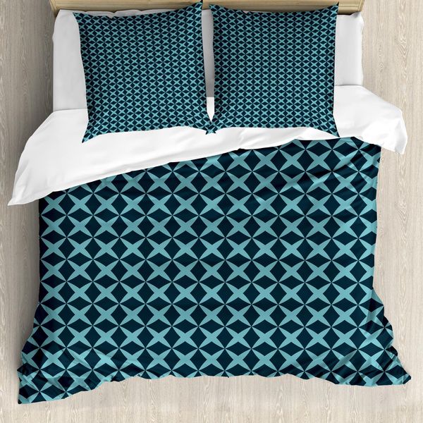 Abakuhaus Copripiumino Blu, Linee Incrociate Spesse, Antiacaro, Adatto A Chi Soffre Di Allergie, Con Federe, 155 Cm X 220 Cm - 80 X 80 Cm, Blu Ardesia E Azzurro-image