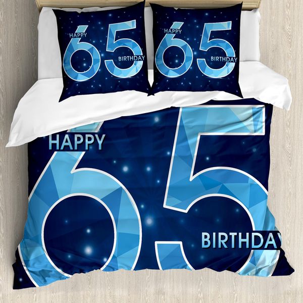 Abakuhaus 65° Compleanno Copripiumino, Numeri, Antiacaro, Adatto A Chi Soffre Di Allergie, Con Federe, 155 Cm X 220 Cm - 80 X 80 Cm, Blu Scuro Azzurro-image