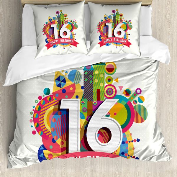 Abakuhaus 16° Compleanno Copripiumino, Celebration Funky, Antiacaro, Adatto A Chi Soffre Di Allergie, Con Federe, 155 Cm X 220 Cm - 80 X 80 Cm, Multicolore-image