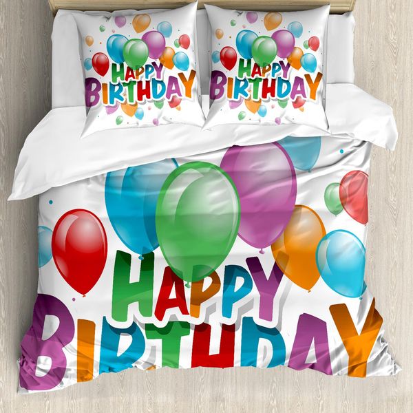 Abakuhaus Copripiumino Per Compleanno, Festa Con Palloncini, Antiacaro, Adatto A Chi Soffre Di Allergie, Con Federe, 200 Cm X 200 Cm - 80 X 80 Cm, Multicolore-image