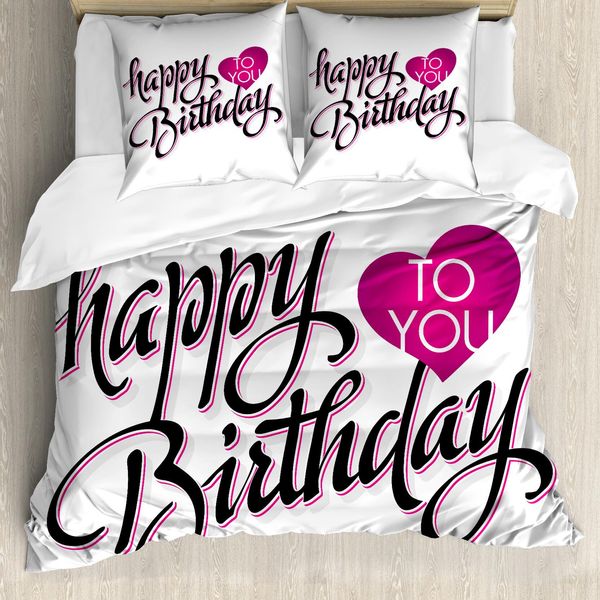Abakuhaus Copripiumino Per Compleanno, Messaggio Tipografico, Antiacaro, Adatto A Chi Soffre Di Allergie, Con Federe, 200 Cm X 200 Cm - 80 X 80 Cm, Fucsia, Nero, Bianco-image