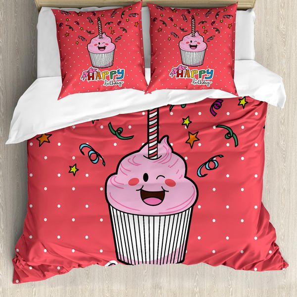 Set Copripiumino Abakuhaus Kids Per Letti Matrimoniali, Rosa Cupcake Confetti Arco, Antiacaro, Adatto A Chi Soffre Di Allergie, Con Federe, Multicolore-image