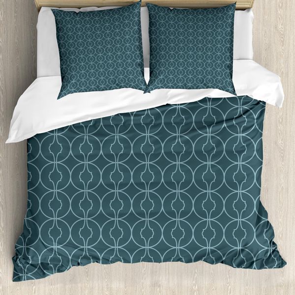 Abakuhaus Set Copripiumino Marocchino Per Letti Matrimoniali, Angoli Orientali, Antiacaro, Adatto A Chi Soffre Di Allergie, Con Federe, Blu Petrolio E Azzurro Cielo-image