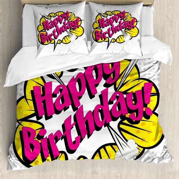 Abakuhaus Copripiumino Per Compleanno, Pop Art Greeting Dots, Antiacaro, Adatto A Chi Soffre Di Allergie, Con Federe, 200 Cm X 200 Cm - 80 X 80 Cm, Multicolore-image