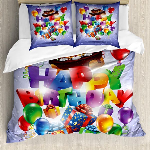 Abakuhaus Copripiumino Compleanno, Torta Di Compleanno, Antiacaro, Adatto A Chi Soffre Di Allergie, Con Federe, 200 Cm X 200 Cm - 80 X 80 Cm, Multicolore-image