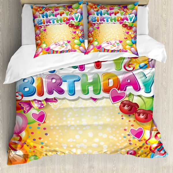 Abakuhaus Copripiumino Per Compleanno, Vivid Balloons Cupcake, Antiacaro, Adatto A Chi Soffre Di Allergie, Con Federe, 200 Cm X 200 Cm - 80 X 80 Cm, Multicolore-image