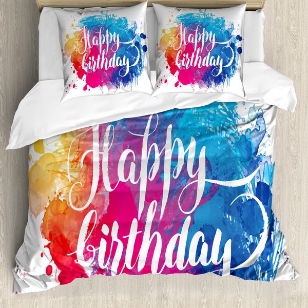 Abakuhaus Copripiumino Per Compleanno, Messaggio Di Compleanno Colorato, Antiacaro, Adatto A Chi Soffre Di Allergie, Con Federe, 155 Cm X 220 Cm - 80 X 80 Cm, Multicolore-image