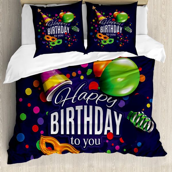Abakuhaus Copripiumino Indigo, Nastri Con Palloncini, Antiacaro, Adatto A Chi Soffre Di Allergie, Con Federe, 200 Cm X 200 Cm - 80 X 80 Cm, Multicolore-image