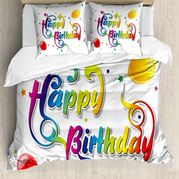 Abakuhaus Copripiumino Per Compleanno, Parole Di Compleanno Fiori, Antiacaro, Adatto A Chi Soffre Di Allergie, Con Federe, 155 Cm X 220 Cm - 80 X 80 Cm, Multicolore-image