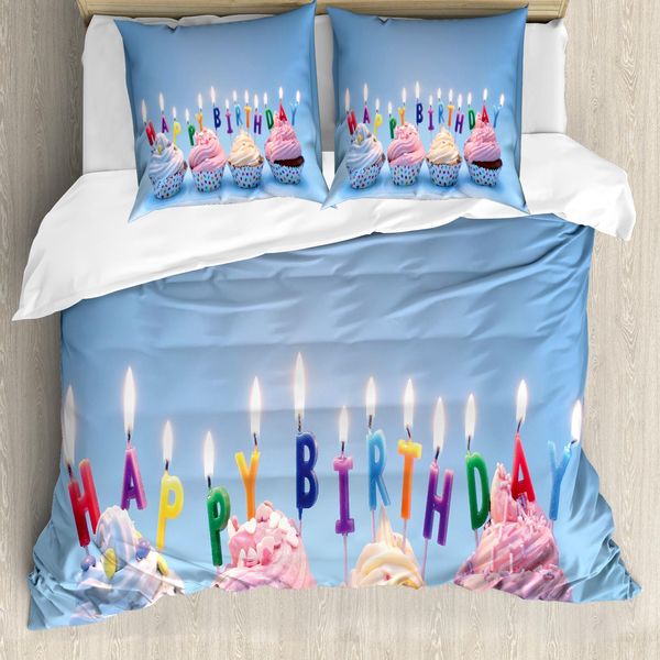 Abakuhaus Copripiumino Per Compleanno, Cupcake, Candeline, Antiacaro, Adatto A Chi Soffre Di Allergie, Con Federe, 200 Cm X 200 Cm - 80 X 80 Cm, Multicolore-image