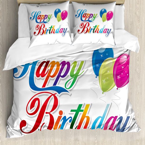 Abakuhaus Copripiumino Per Compleanno, Modern Writing Balloon, Antiacaro E Anallergico Con Federe, 155 Cm X 220 Cm - 80 X 80 Cm, Multicolore-image