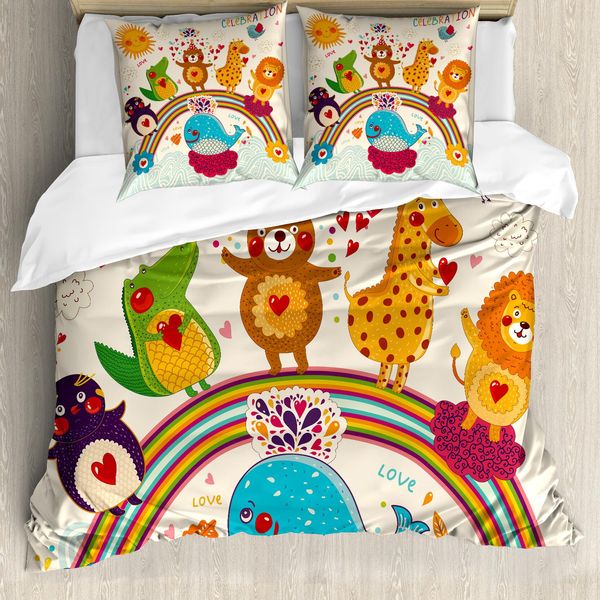Abakuhaus Copripiumino Per Festa Di Compleanno, Compleanno Arcobaleno, Antiacaro, Adatto A Chi Soffre Di Allergie, Con Federe, 200 Cm X 200 Cm - 80 X 80 Cm, Multicolore-image