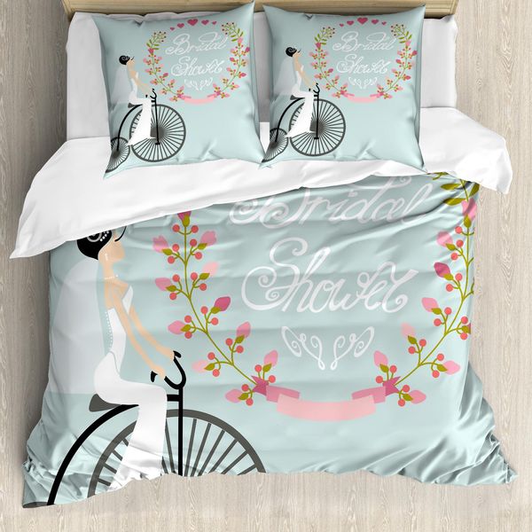 Abakuhaus Set Copripiumino Per Letti Matrimoniali, Abito Da Sposa, Antiacaro, Adatto A Chi Soffre Di Allergie, Con Federe, Grigio Antracite E Azzurro-image