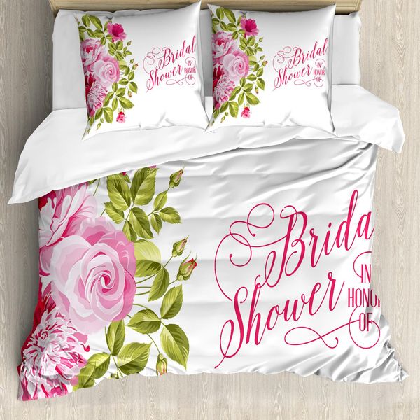 Abakuhaus Set Copripiumino Rosa Per Letti Matrimoniali, Fiori Shabby Chic, Antiacaro, Adatto A Chi Soffre Di Allergie, Con Federe, Rosa Chiaro, Rosa Shocking E Verde-image