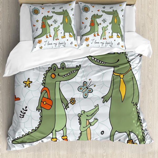 Abakuhaus Copripiumino Famiglia, Cartone Animato Famiglia Alligatore, Antiacaro, Adatto A Chi Soffre Di Allergie, Con Federe, 155 Cm X 220 Cm - 80 X 80 Cm, Multicolore-image