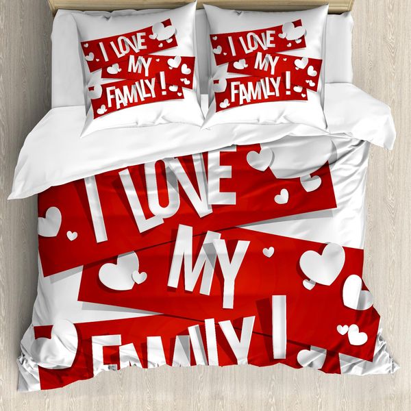 Abakuhaus Copripiumino Famiglia, Famiglia Amore Cuore, Antiacaro Adatto A Chi Soffre Di Allergie Con Federe, 200 Cm X 200 Cm - 80 X 80 Cm, Arancione Bianco-image