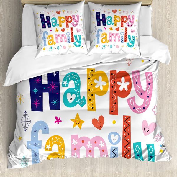 Abakuhaus Set Copripiumino Colorato Per Letti Matrimoniali, Famiglia Felice Con Fiori, Antiacaro, Adatto A Chi Soffre Di Allergie, Con Federe, Multicolore-image