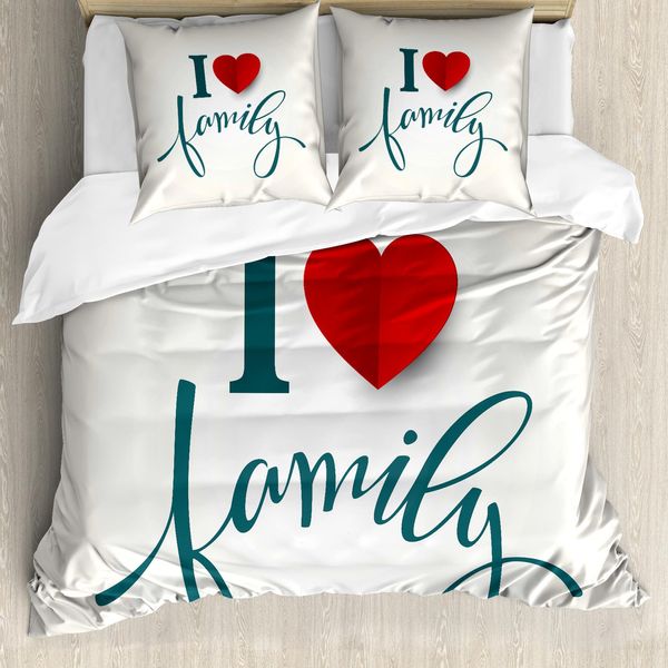 Abakuhaus Copripiumino Famiglia, Amore E Famiglia Cuore, Antiacaro, Adatto A Chi Soffre Di Allergie, Con Federe, 155 Cm X 220 Cm - 80 X 80 Cm, Blu Ardesia, Rosso, Bianco-image