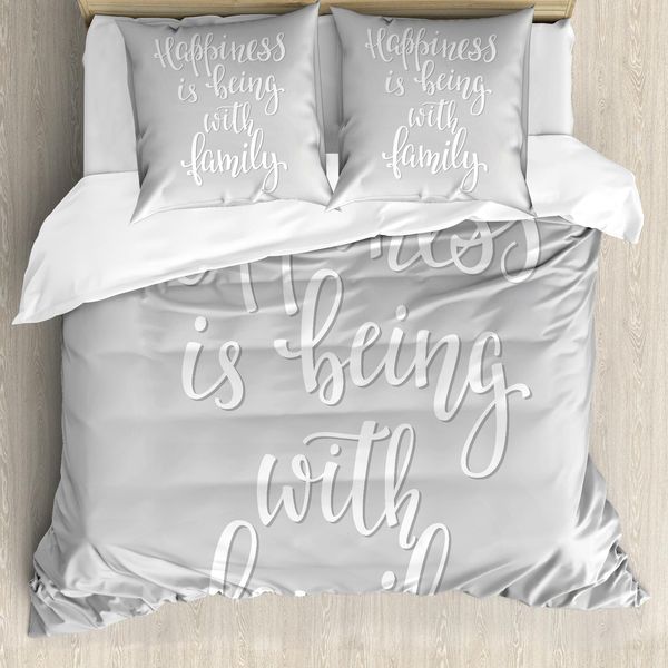 Abakuhaus Copripiumino Famiglia, Famiglia Positiva, Antiacaro, Adatto A Chi Soffre Di Allergie, Con Federe, 155 Cm X 220 Cm - 80 X 80 Cm, Grigio Chiaro Bianco-image
