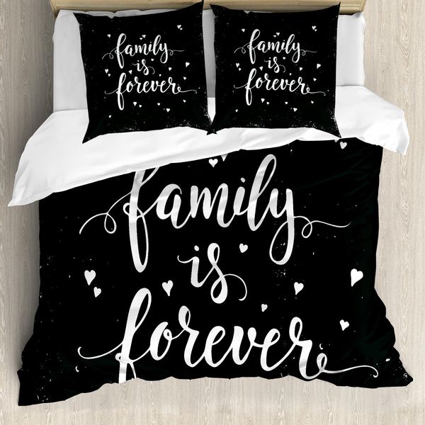 Abakuhaus Copripiumino Famiglia, Famiglia Per Sempre, Antiacaro Adatto A Chi Soffre Di Allergie Con Federe, 200 Cm X 200 Cm - 80 X 80 Cm, Bianco E Nero-image