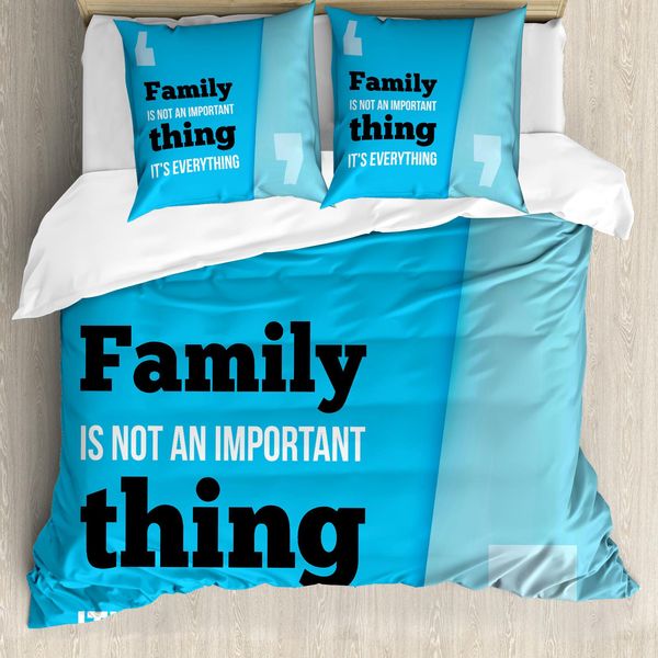 Abakuhaus Copripiumino Famiglia, Famiglia Writing, Antiacaro, Adatto A Chi Soffre Di Allergie, Con Federe, 200 Cm X 200 Cm - 80 X 80 Cm, Turchese-Blu-Nero-image