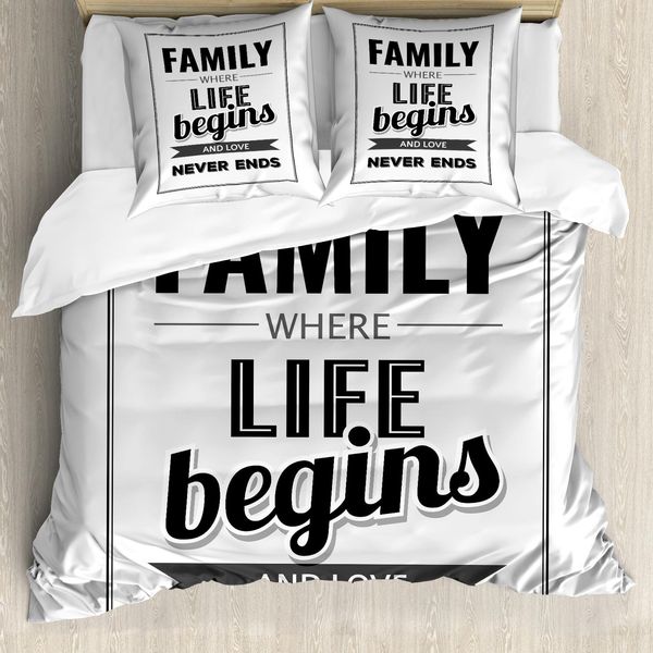 Abakuhaus Copripiumino Famiglia, Frase Motivazionale Famiglia, Antiacaro, Adatto A Chi Soffre Di Allergie, Con Federe, 155 Cm X 220 Cm - 80 X 80 Cm, Nero, Grigio, Grigio-image